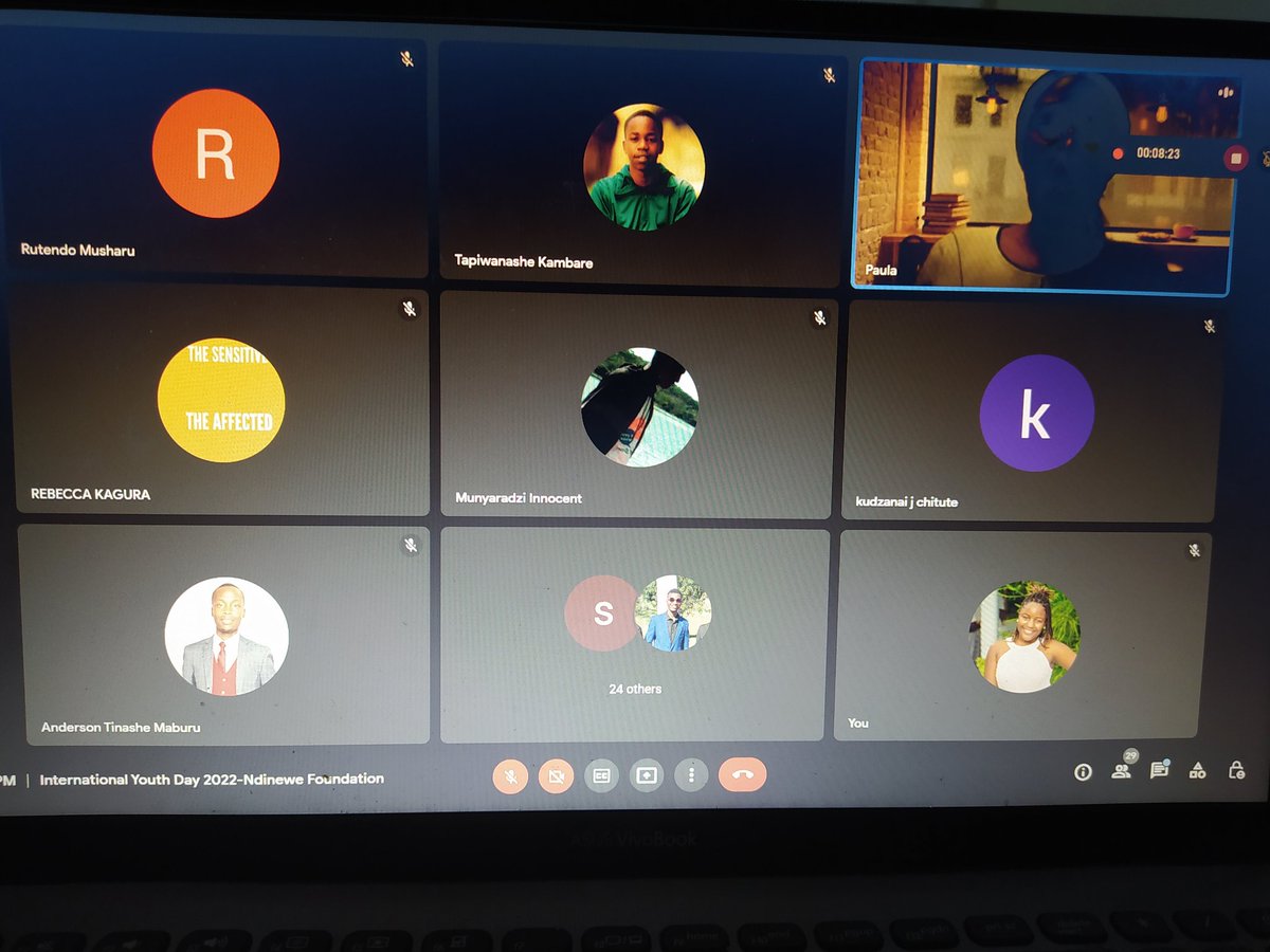 Happening Now: IYD2022 Ndinewe Foundation's Webinar. Ms Paula Muparutsa says that the return on investment in the mental health space is expected to be about 1.7 billion dollars in our country. Wow!

#InternationalYouthDay2022