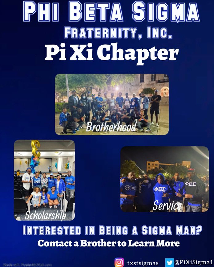 It's about that time! Interested in joining the brothers of Phi Beta Sigma Fraternity Incorporated? Click the link in our bio and fill out the "Interest Form" to get updates on our recruitment events and learn more
about joining the baddest Frat from East to West

#TXST #pbs1914