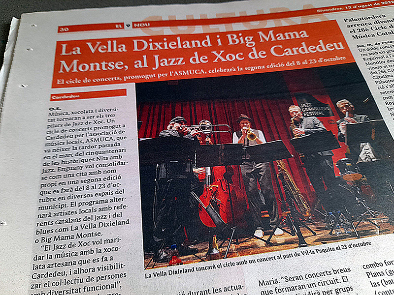 #Jazz (i #blues), xocolata artesana i diversitat. La <a href="/velladixieland/">La Vella Dixieland</a>, <a href="/bigmamamontse/">BIG MAMA MONTSE</a> i Nucli Trio amb <a href="/laiacagigal/">Laia Cagigal</a>, entre d'altres, actuaran del 8 al 23 d'octubre al cicle #JazzdeXoc de #Cardedeu. La prèvia, avui a <a href="/el9nou_vor/">el9nou_vor</a>

#JazzCardedeu <a href="/asmuca/">A. Musics Cardedeu</a> <a href="/nitsambjazz/">NitsambJazz Cardedeu</a>