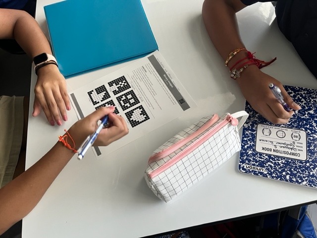 CSMSNewton's tweet photo. CS Students worked on binary coding today! 8th grade worked in partners to translate an image into binary code while 6th grade used the initials of their names to create binary bracelets and key chains https://t.co/2Dxd8Dy0P7