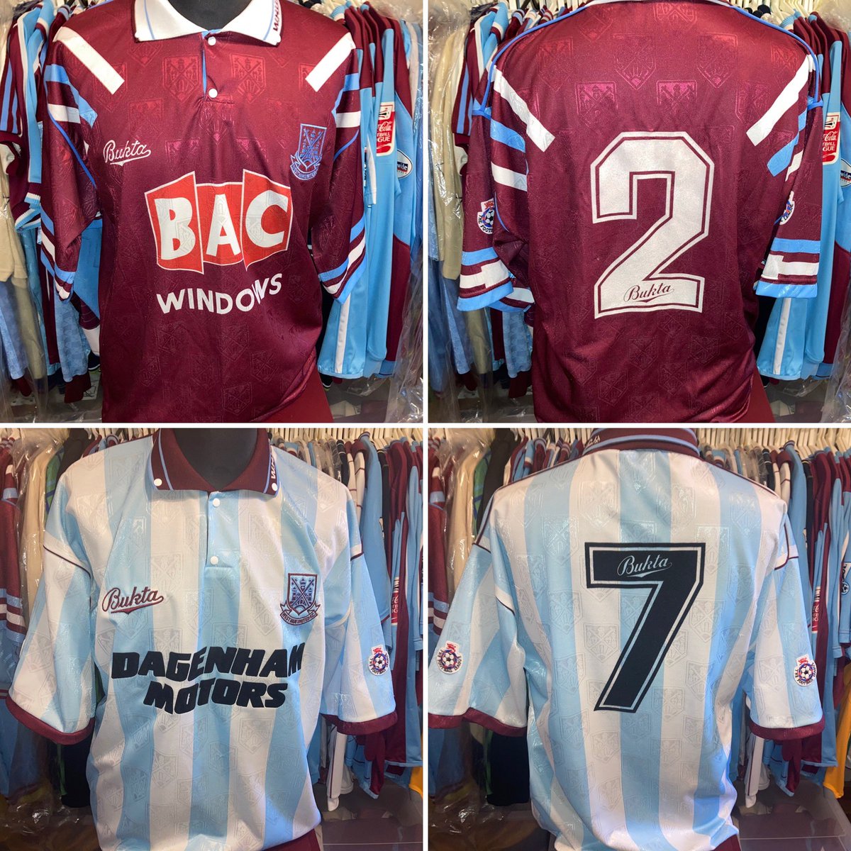 icwhs's tweet photo. @kennyjbrown67 @WestHam Kenny and Robbo, show the lads some of @WestHam proper shirts, this season’s home based on Kenny’s and last season’s away based on Robbo’s #ClassicStuff https://t.co/2apPTqPckb