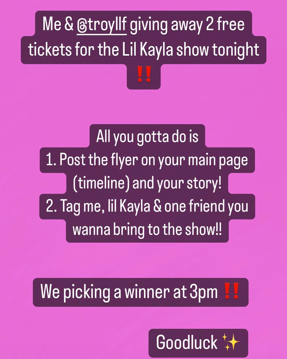 BthaReason's tweet image. Me, @TroyLLF &amp;amp; @WhitneyChanell giving away 4 free tickets to the Lil Kayla Show tonight 💜🔥
1. Repost flyer 
2. Tag me, Lil Kayla &amp;amp; One friend you wanna bring to the show

Goodluck ✨🙏🏾
#journeybthareason #lilkayla #BayArea