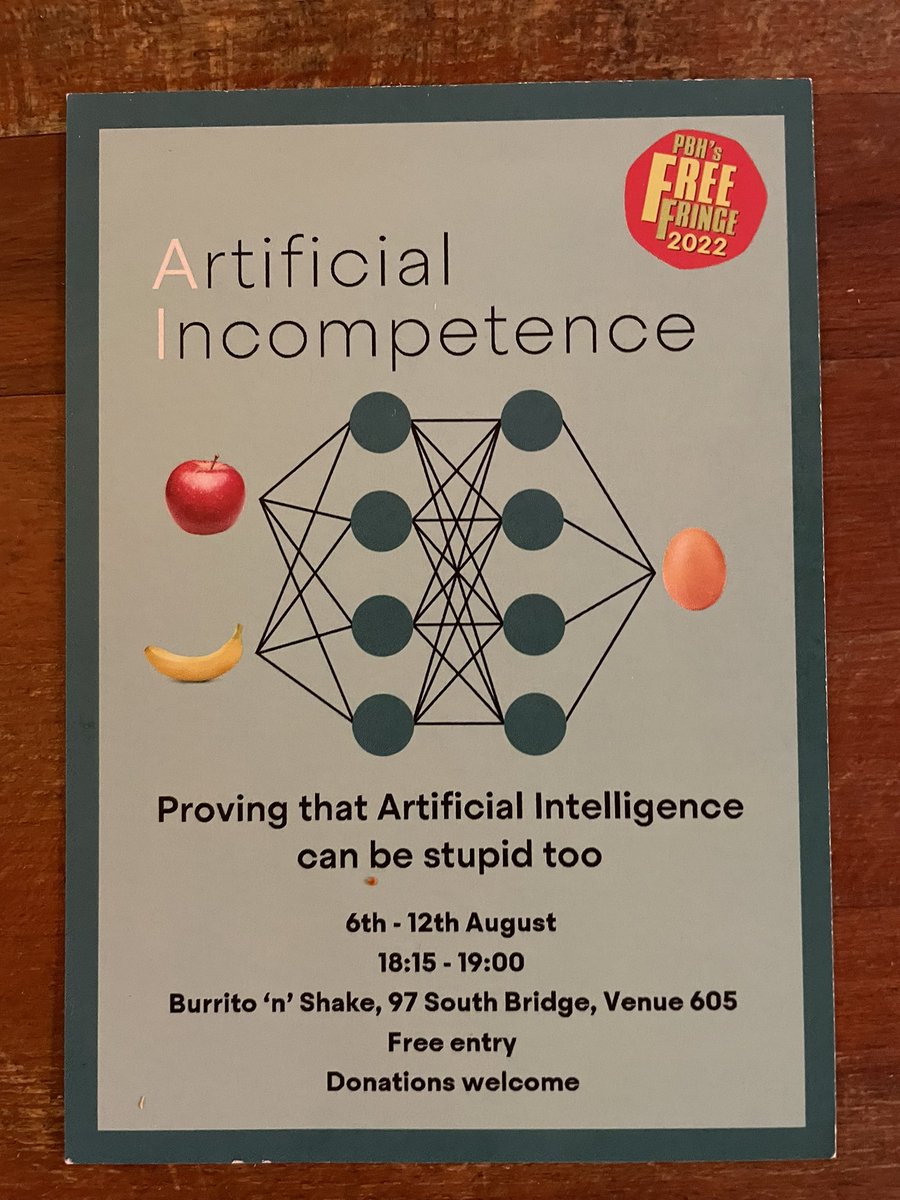 Managed to catch the final performance (for this year, at least) of ‘Artificial Incompetence’ by <a href="/FraserPerforms/">Fraser Birks</a> – a very funny exploration of AI with a deadly serious sting in the tail. This is the kind of scicomm work we need more of!