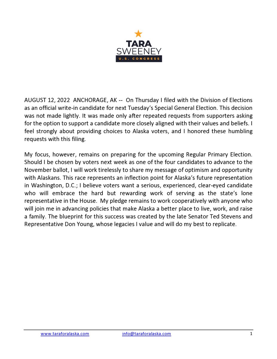 Please read the statement provided below for an important update regarding my campaign.