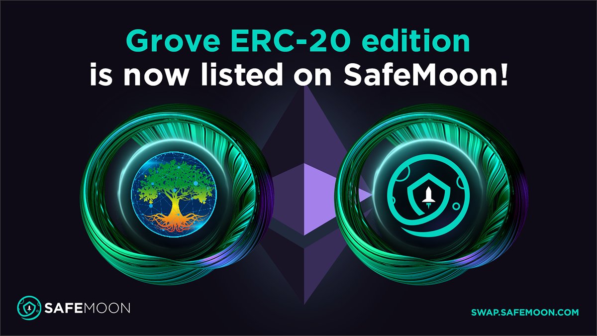 safemoon's tweet photo. Happy FriYAY to you, #SAFEMOONARMY! ☀️

We're pleased to announce that @GroveToken now has their ERC-20 edition listed on the #SAFEMOON SWaP! 🎉

You can now find it at https://t.co/uMmrBiMiEY and in the #SAFEMOONWALLET 🥳

#GroveToken #GroveGreenArmy #Ethereum #ETH https://t.co/K5e4pP6UhD