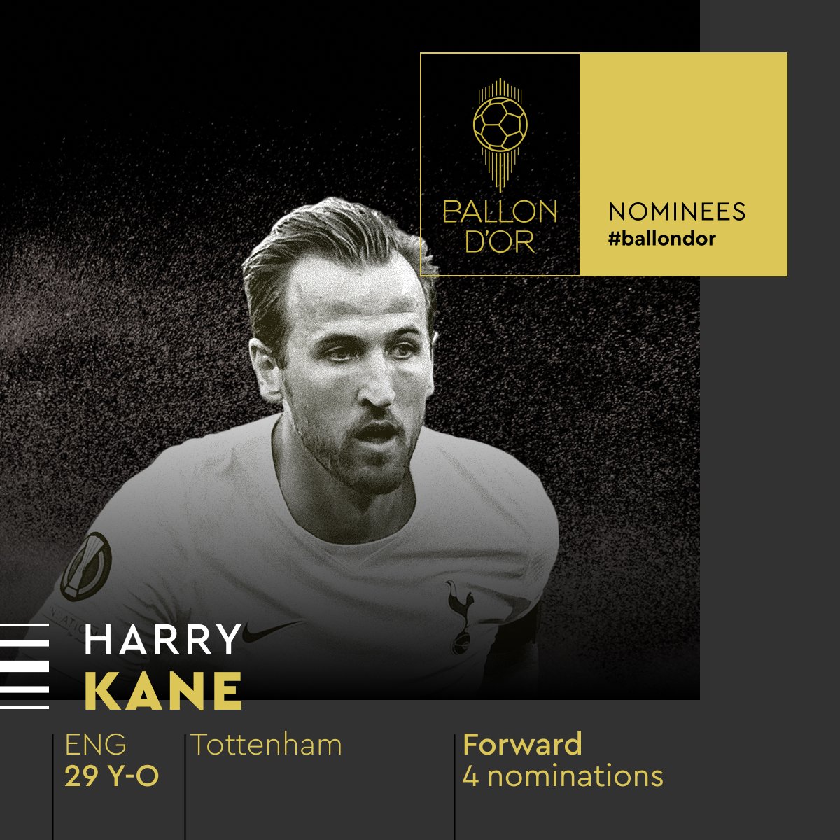 Nominated for the 2022 Ballon d’Or … ✨🌕

🏴󠁧󠁢󠁥󠁮󠁧󠁿 <a href="/HKane/">Harry Kane</a>
<a href="/SpursOfficial/">Tottenham Hotspur</a>

#ballondor