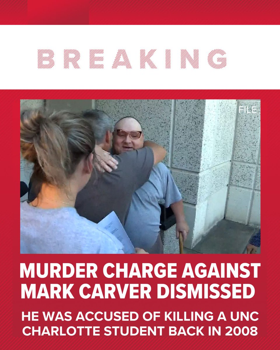 wcnc's tweet photo. MURDER CHARGE DROPPED: Charges were dropped against #MarkCarver, the man who was convicted of killing #UNCCharlotte student #IraYarmolenko in 2008, the district attorney announced.
READ MORE: https://t.co/X83mxYF5Af https://t.co/D4RYAyZ6rq
