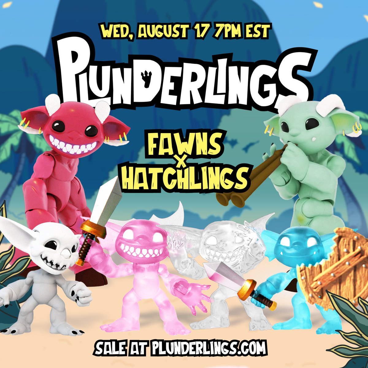 Wednesday, August 17 at 7pm EST- Fawns x Hatchlings Summer Sale! Get yours @ plunderlings.com #plunderlings