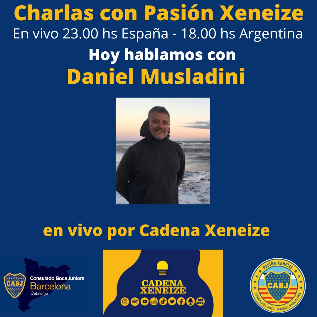 Consulado Boca Juniors Barcelona (@barcelonadeboca) on Twitter photo Desde el Consulado de <a href="/BocaJrsOficial/">Boca Juniors</a> en Barcelona los invitamos a ver “Charlas con Pasión Xeneize” <a href="/leandrovaldes12/">Leandro Valdés</a> y <a href="/Diego_MHG/">Diego Hermoso</a> estarán hablando con Daniel Musladini. En vivo desde Barcelona y por <a href="/Cadena_Xeneize/">Cadena Xeneize</a>
#charlasconpasionxeneize #boca #cadenaxeneize #bocajuniors Desde el Consulado de <a href="/BocaJrsOficial/">Boca Juniors</a> en Barcelona los invitamos a ver “Charlas con Pasión Xeneize” <a href="/leandrovaldes12/">Leandro Valdés</a> y <a href="/Diego_MHG/">Diego Hermoso</a> estarán hablando con Daniel Musladini. En vivo desde Barcelona y por <a href="/Cadena_Xeneize/">Cadena Xeneize</a>
#charlasconpasionxeneize #boca #cadenaxeneize #bocajuniors