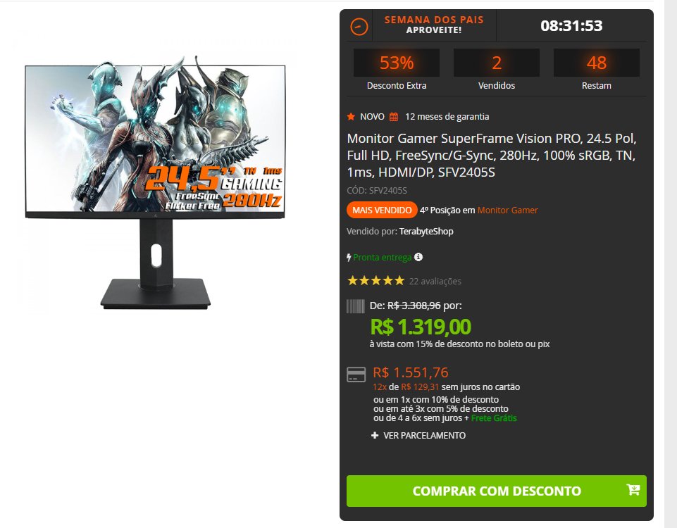 Terabyte on Twitter "OFERTA!!!! 🚨 Monitor Gamer SuperFrame Vision PRO