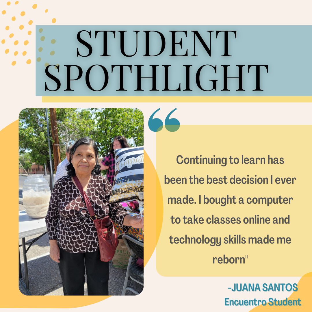 In 2014, Juana Santos immigrated to New Mexico from Peru. Her desire to learn English brought her to Encuentro in 2017. Her story is one that has inspired so many of us.

Read more about her story in our newest newsletter edition!

https://t.co/PWixRmJ7to https://t.co/dDzEbwmSxk