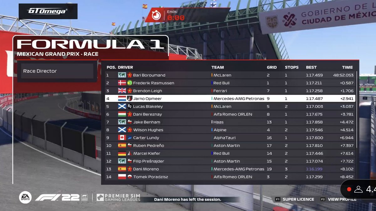 P16-P9 <a href="/PremierSimGL/">PSGL</a> F1

Very happy to take points after being called up last minute. Just missed out on Q2 by .008 but in the race I had solid pace and recovered well to take P9. Probably some changing of the order with post race pens aswell. Big thanks <a href="/BigC_019/">Connor</a> for the drive