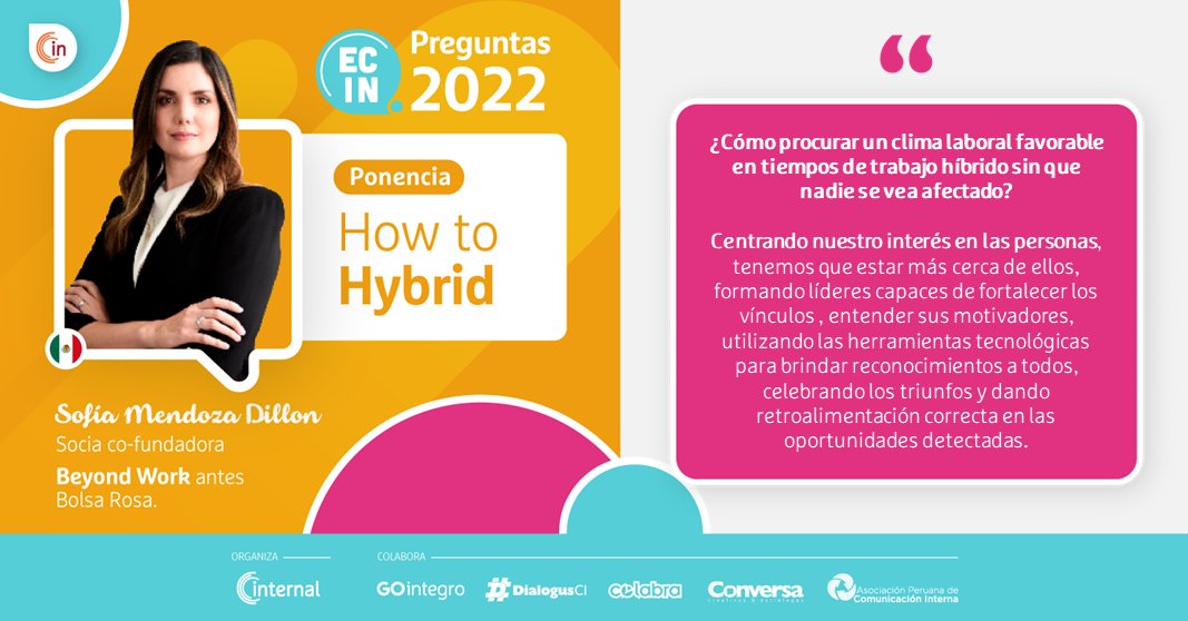 internalCI's tweet photo. 🟣Aún nos quedan preguntas del #ECIN que responder. Por eso, en esta ocasión Sofía Mendoza de @Beyondworkmx nos comparte su visión sobre el #trabajoflexible .
✅Revisa otras respuestas en ➡️https://t.co/I4nsYRfudD
#ComunicaciónInterna #trabajo #flexibilidad https://t.co/OUTaREzeCc