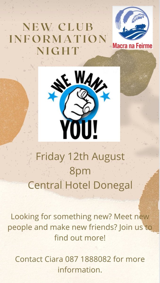 New Club - Donegal town, all welcome. #RuralYouth #YoungFarmers <a href="/MacranaFeirme/">Macra na Feirme</a>
<a href="/Northwestmacra/">Northwest Macra</a> <a href="/highlandradio/">Highland Radio</a>
<a href="/ThisisiRadio/">iRadio</a> <a href="/dgldemocrat/">Donegal Democrat/DonegalLive</a> <a href="/Donegal_News/">Donegal News</a> <a href="/DonegalDaily/">Donegal Daily</a> <a href="/DonegalTimes/">DonegalTimes</a> @DonegalPost