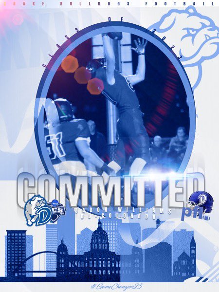 Excited to announce my commitment to Drake University! Proud to be a Bulldog!!🐶💙 <a href="/DrakeBulldogsFB/">Drake Football</a> <a href="/WillieCashmore/">Willie Cashmore</a> <a href="/tstepsis/">Todd Stepsis</a> @DrakeCoachSmith <a href="/CoachNThompson/">Nate Thompson</a> <a href="/CoachBloss/">John Bloss</a> @2CoachG1 @Adamgajo <a href="/fb_coachrobbins/">Coach Robbins</a> <a href="/SixZeroAcademy/">Coach Matt McChesney</a>