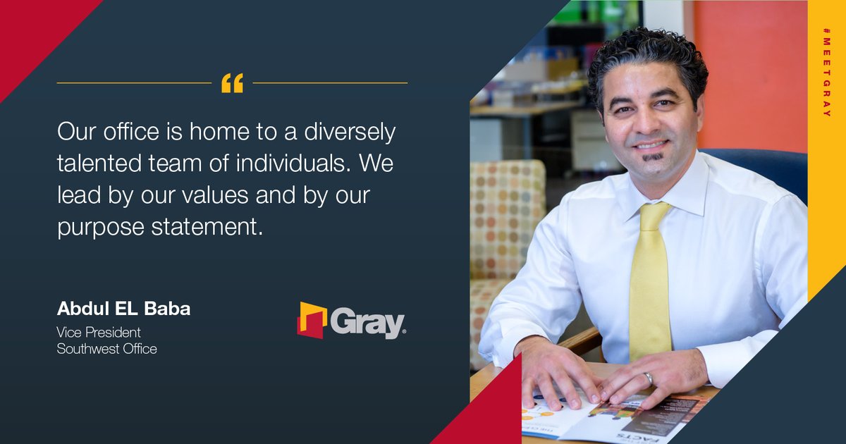 lifeatgray's tweet photo. Meet Abdul! He serves as Vice President of our Southwest Office in sunny #California. Read about his time with the company and why he believes in our values and purpose: https://t.co/IS7vCgErDi.
#MeetGray #construction https://t.co/XwmbzCDG0I