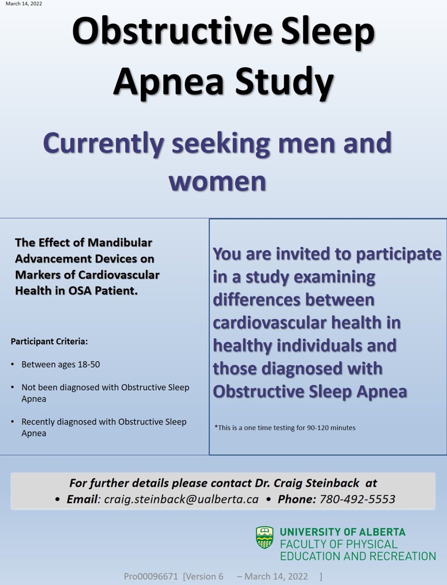 Have you been recently diagnosed with Obstructive Sleep Apnea? Are you between ages 18- 50 years? If so you, can help with our research in Obstructive Sleep Apnea. #recruiting #Snoring #research #volunteer #volunteers 
clinicaltrials.gov/ct2/show/NCT05…