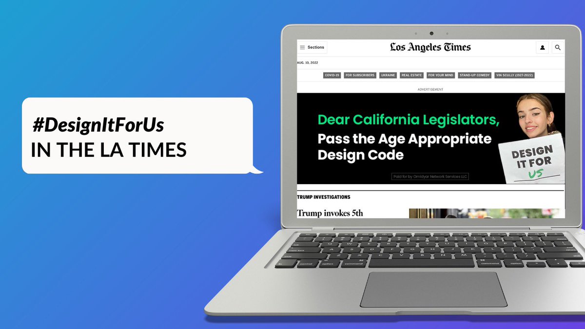 logoff_movement's tweet image. 🚨BREAKING NEWS🚨... #DesignItForUs is in the LA Times!
. 
We took over the HOMEPAGE of the LA Times to urge California lawmakers to support the Age Appropriate Design Code ahead of tomorrow’s CA Senate Appropriations Committee vote.📱
