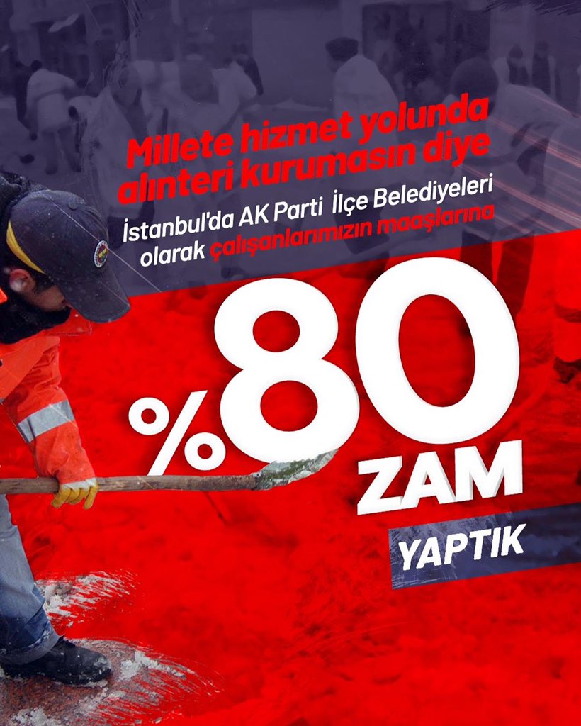 İstanbul’daki Ak Partili İlçe Belediyelerimizde çalışan işçi ücretlerine %80 zam yaptık. #Yüzde80HayırlıOlsun @akpartiistanbul @osmannnurika @akkadinistanbul