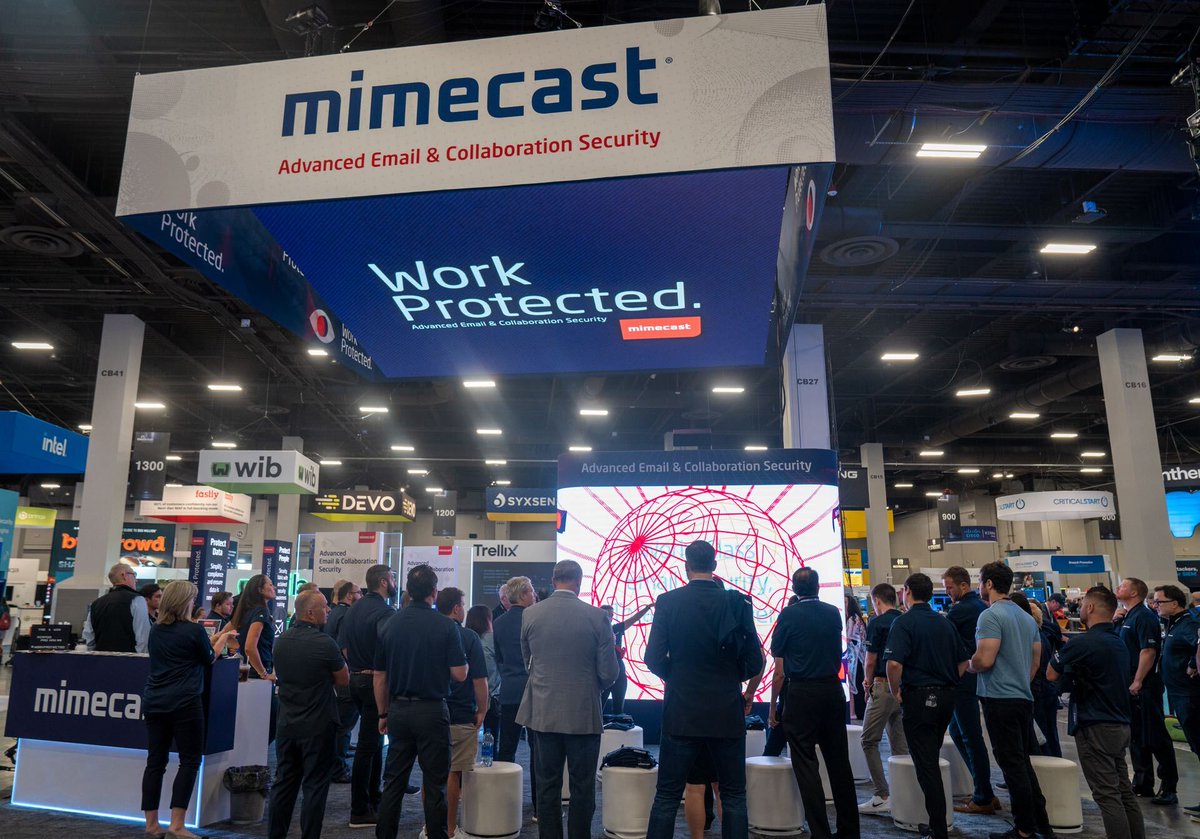 Mimecast's tweet photo. Dial down your cyber risk and #WorkProtected using Mimecast advanced email and collaboration security! Book an engagement at our #BHUSA booth #1250 in 3 easy steps: https://t.co/E0Rk3T6wpf #EmailSecurity https://t.co/KRufM526LF