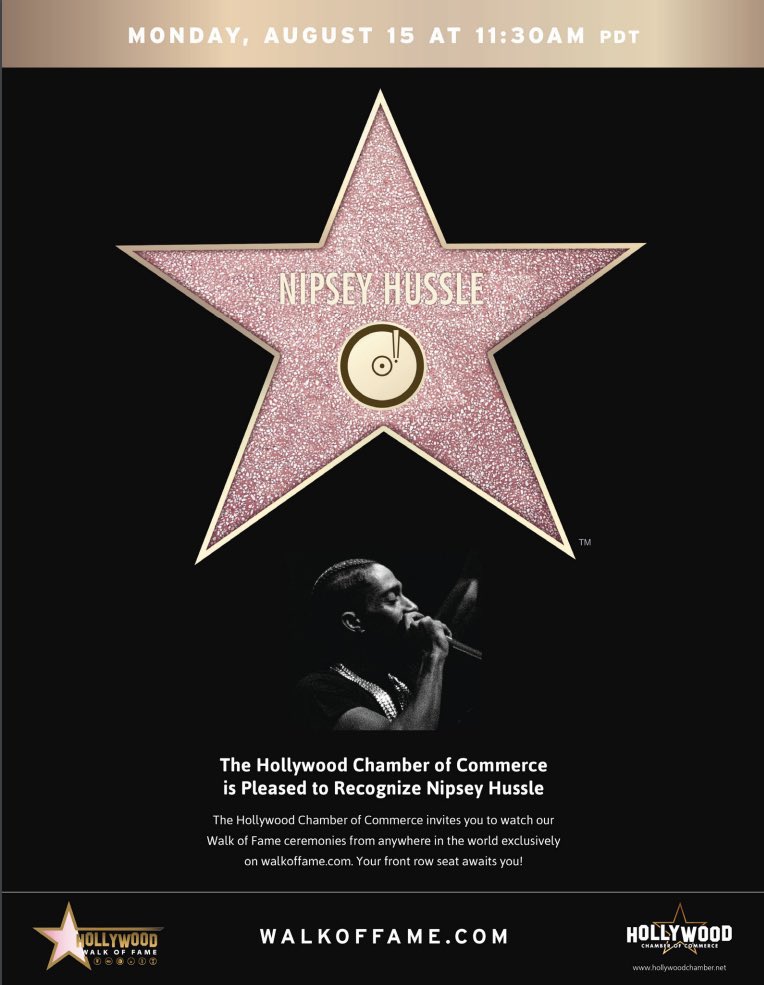 HussleForever's tweet image. Nipsey will be honored with a Star on the Hollywood Walk of Fame on his 37th birthday, August 15th 🏁
#TMC