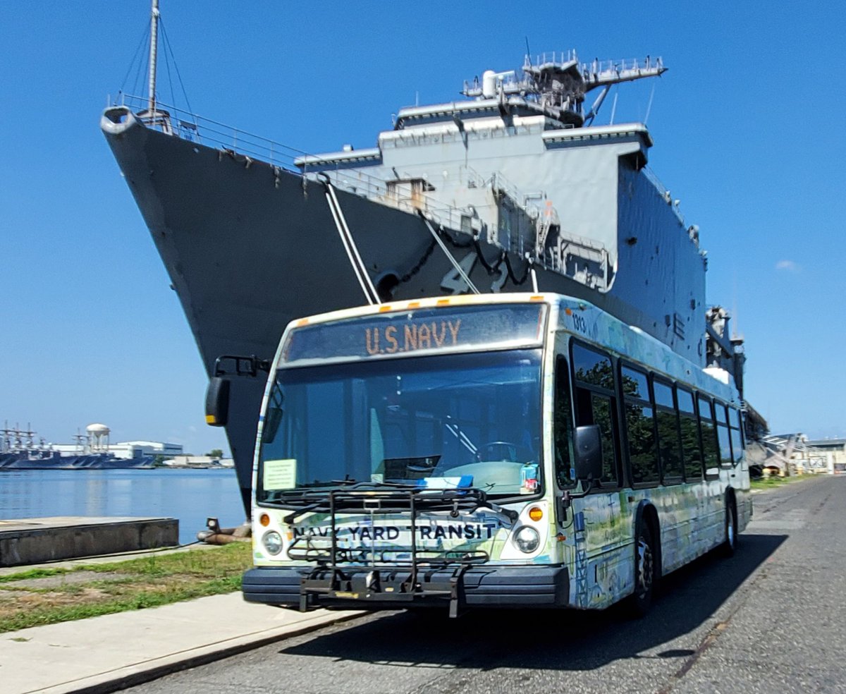 My bus is finally out of the shop. This made for a very pleasant day.

Here's a @novabus_ next to the #USSFortMcHenry here at the #phillynavyyard

#transitdayz #philly