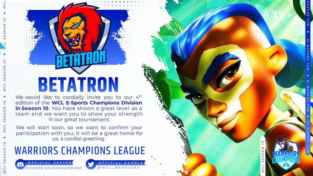 BetatronCoC (@betatroncoc) on Twitter photo Our work in Queso Cup has paid off. It's an honor to be invited to one of the biggest leagues in the community. Big thanks to <a href="/wcl_warriors/">WARRIORS CHAMPIONS LEAGUE</a> and @WBBofficiel we won't let you down! Our work in Queso Cup has paid off. It's an honor to be invited to one of the biggest leagues in the community. Big thanks to <a href="/wcl_warriors/">WARRIORS CHAMPIONS LEAGUE</a> and @WBBofficiel we won't let you down!