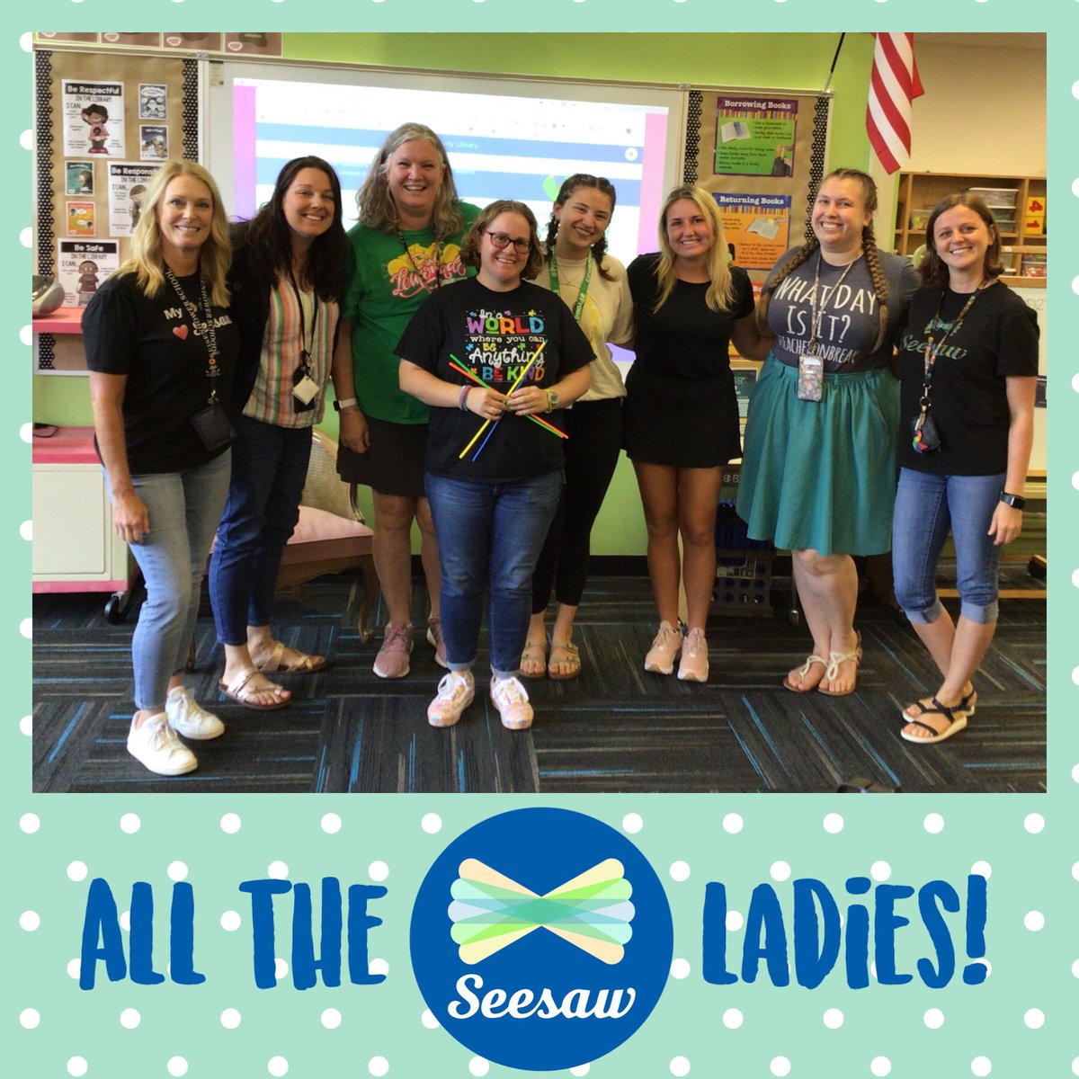 All the @Seesaw ladies, all the #Seesaw ladies! Now put your hands up… up in Ike library we did a Meet-up… we’re doing our own Seesaw thing… 🎉 #SeesawConnect #proud2bD23 #SeesawCertifiedEducator