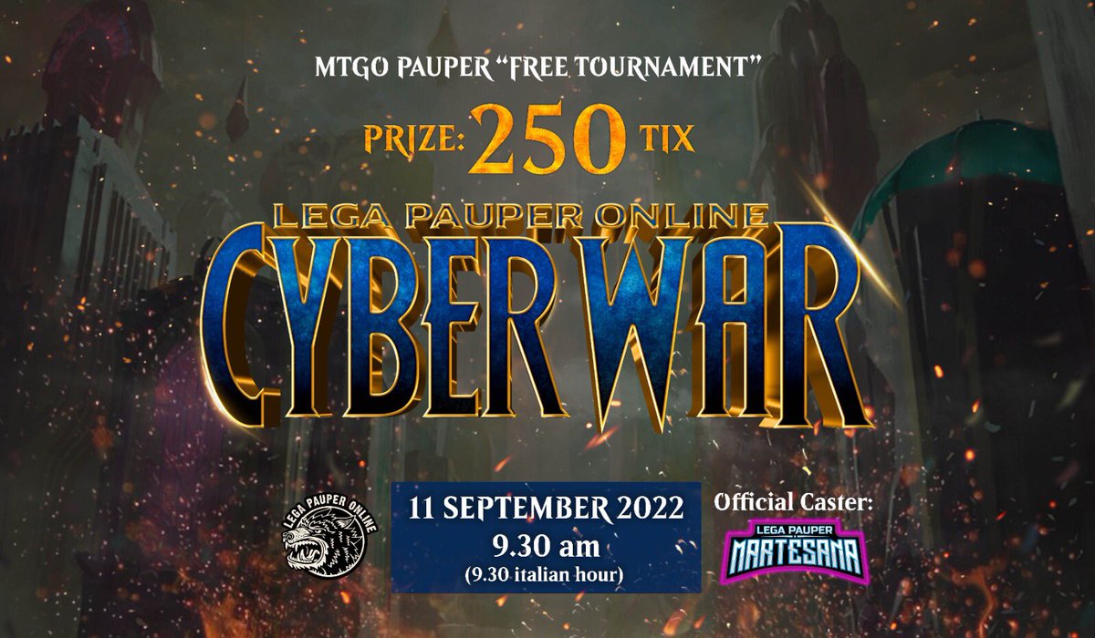 LPO CYBERWAR: The best Pauper tournament on MTGO: FREE REGISTRATION + 250 TIX up for grabs! #mtgpauper 

- REGISTRATION here: mtgmelee.com/Tournament/Vie… 

- OFFICIAL DISCORD: discord.gg/fbVehpu8Va <a href="/everyone/">Everyone</a>