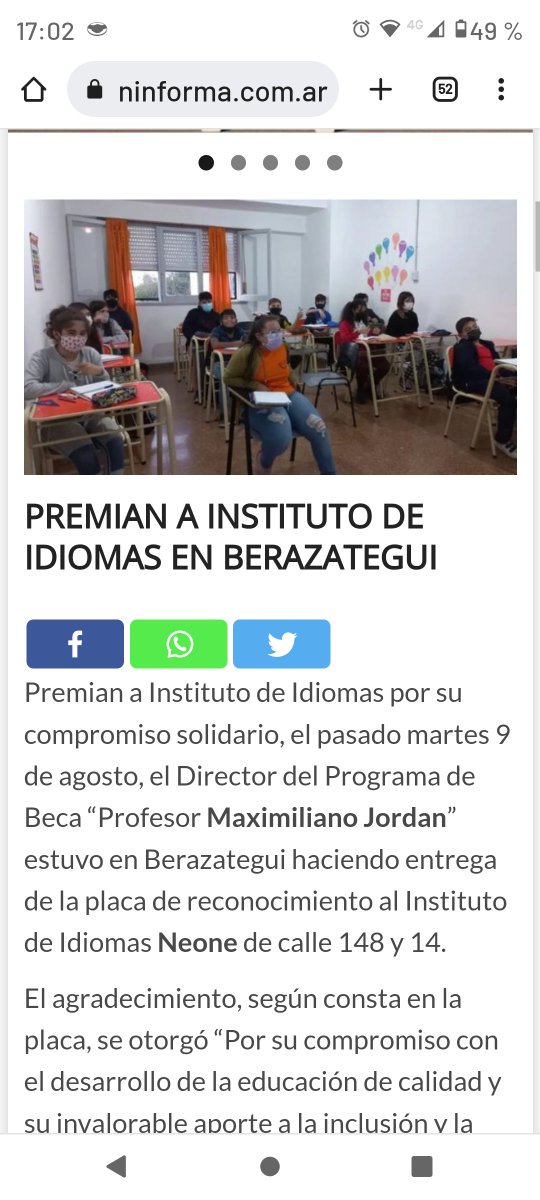 INSTITUTONEONE's tweet photo. 🙌Felicitaciones al Instituto Neone sede Berazategui por la nota y por este premio!!! 🧡Puede ver la info completa en este link: https://t.co/5q2dI7uRUa

#noticias #berazategui #florenciovarela #idiomas #premio #compromiso #Solidaridad https://t.co/eD3FEnGV9w