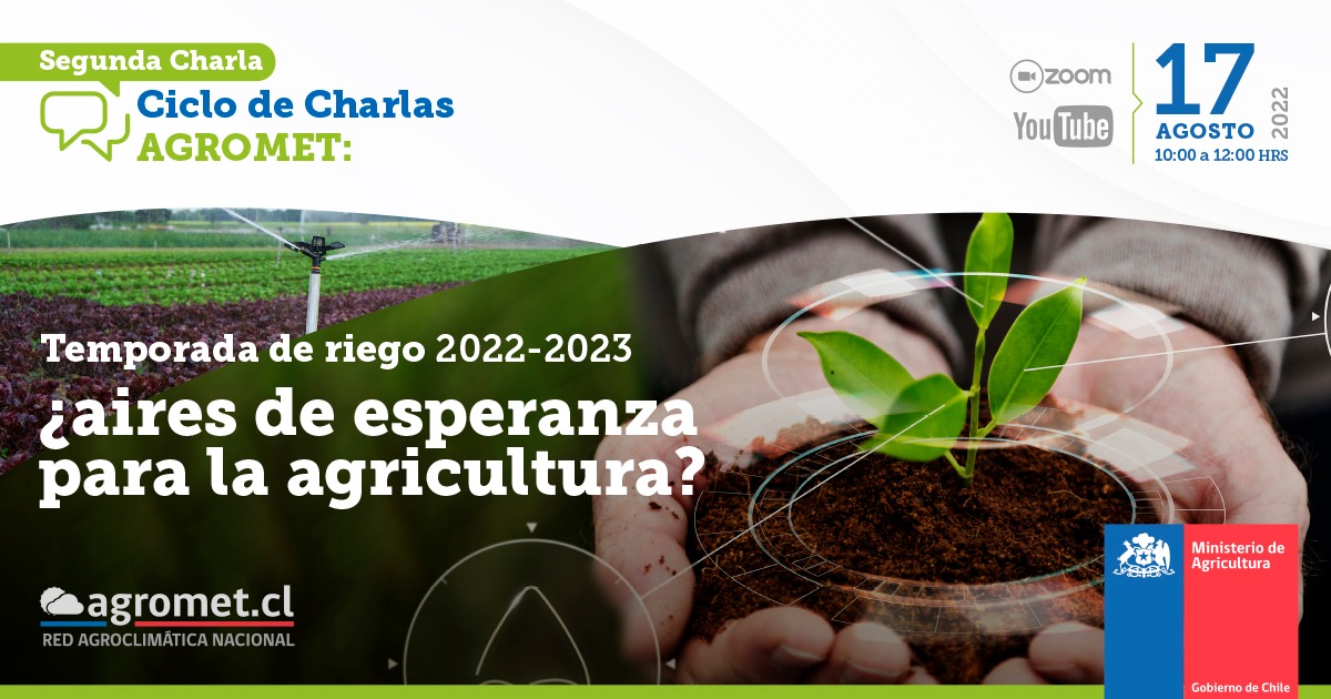 Ciclo de Charlas AGROMET
Segunda Charla: Temporada de riego 2022-2023 ¿aires de esperanza para la agricultura? 17 agosto, 10AM
Inscripcion: forms.gle/VFLHYPamUeB7Sw…
<a href="/Agromet_RAN/">Agromet</a> <a href="/AgroClimaticoCL/">Portal Agroclimático</a>