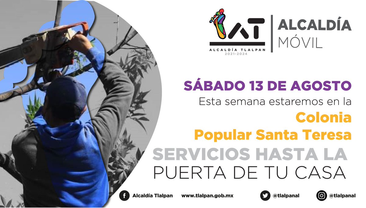 😊Este sábado la #AlcaldíaMóvil estará en la colonia 📍Popular Santa Teresa llevando todos los servicios a la puerta de tu casa, te esperamos de 10 a 14 hrs.

Además de actividades lúdicas y deportivas, las direcciones atenderán tus solicitudes.✅ 

#Tlalpan #GrandeComoSuGente