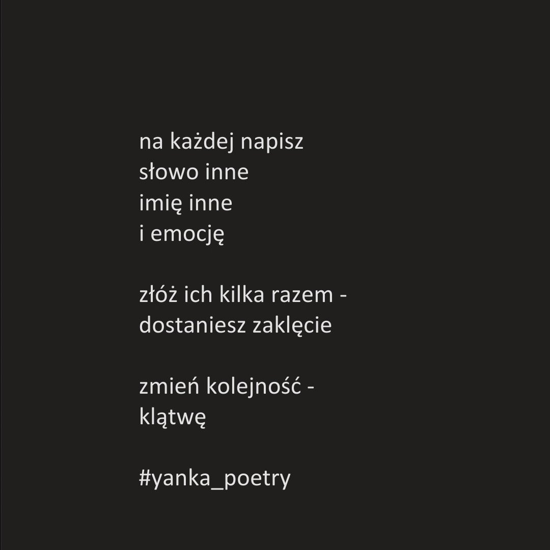 PoetryYanka's tweet photo. ułóż w stosik -
wierszyk
lub podpal -
zaboli
____________________________________
#yanka_poetry #poezjacodzienna
#lato2022 #poezja #poezjakobiet
#poezjawspółczesna #poezjapolska
#podpalanie #zaklęcia #klątwy #rozkład #frajda #wiersze #wiersz #instapoezja #instapoetry https://t.co/m8fBl3JBTj