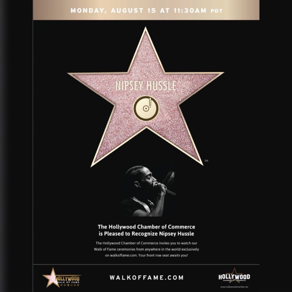 Power106LA's tweet image. The late Nipsey Hussle will receive a posthumous star on the Hollywood Walk Of Fame on August 15th, which would have been his 37th birthday 🏁🙏🏽🌟 #TMC 
•
📸: Getty Images