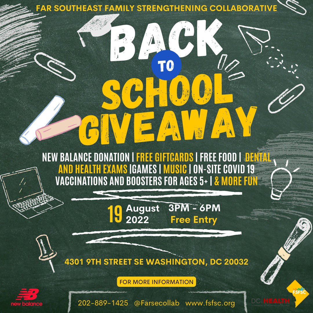 Far SE Collaborative (@farsecollab) on Twitter photo We are excited to announce our partnership with <a href="/newbalance/">New Balance</a> for our Back To School Giveaway.
August 19 from 3-6PM join us for :
🔵 Free Gift Cards
🟡 Dental and Health exams
🔵Free Food
🟡Covid 19 Vaccinations and Booster
🔵New Balance Donation
🟡Games, Music and more We are excited to announce our partnership with <a href="/newbalance/">New Balance</a> for our Back To School Giveaway.
August 19 from 3-6PM join us for :
🔵 Free Gift Cards
🟡 Dental and Health exams
🔵Free Food
🟡Covid 19 Vaccinations and Booster
🔵New Balance Donation
🟡Games, Music and more