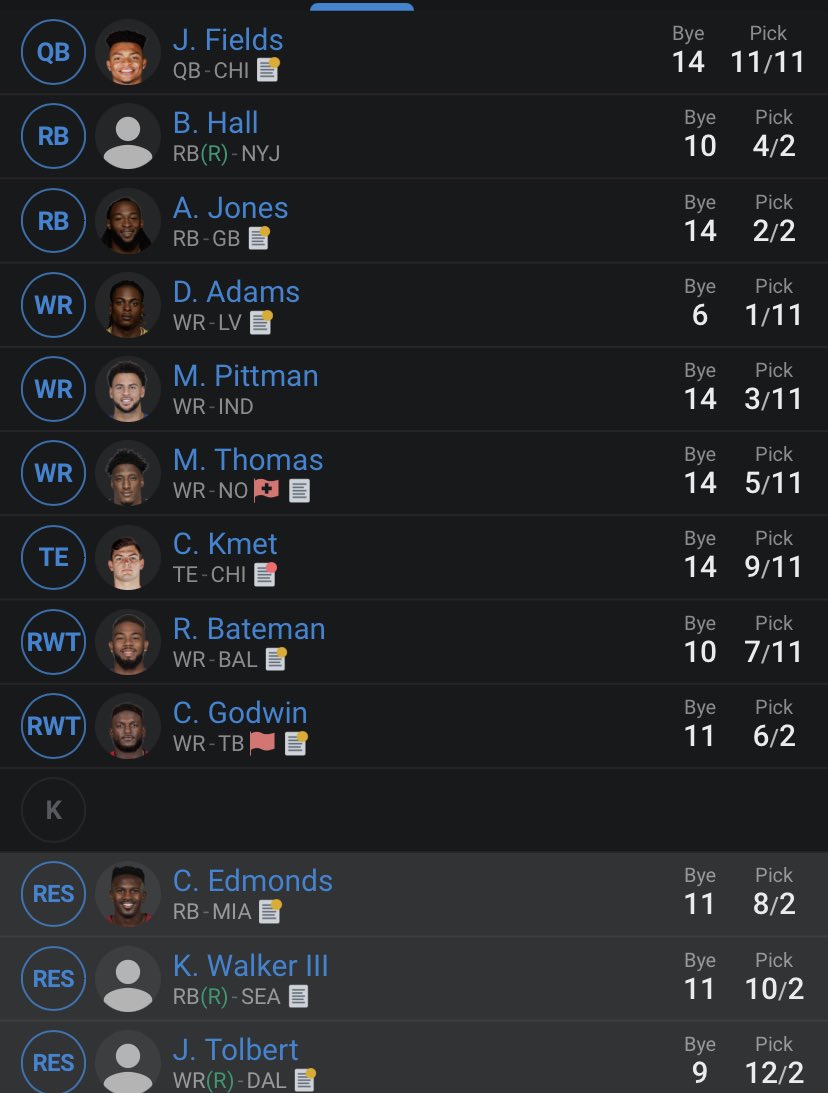 Serebollog's tweet photo. Hey ⁦@SalVetriDFS⁩ thanks for all your content during preseason. Thoughts on this team I am building in a 12 team PPR team?? Wondering is is worthy to invest a pick in Deshaun Watson? Thanks mate https://t.co/0HsXdT00J7