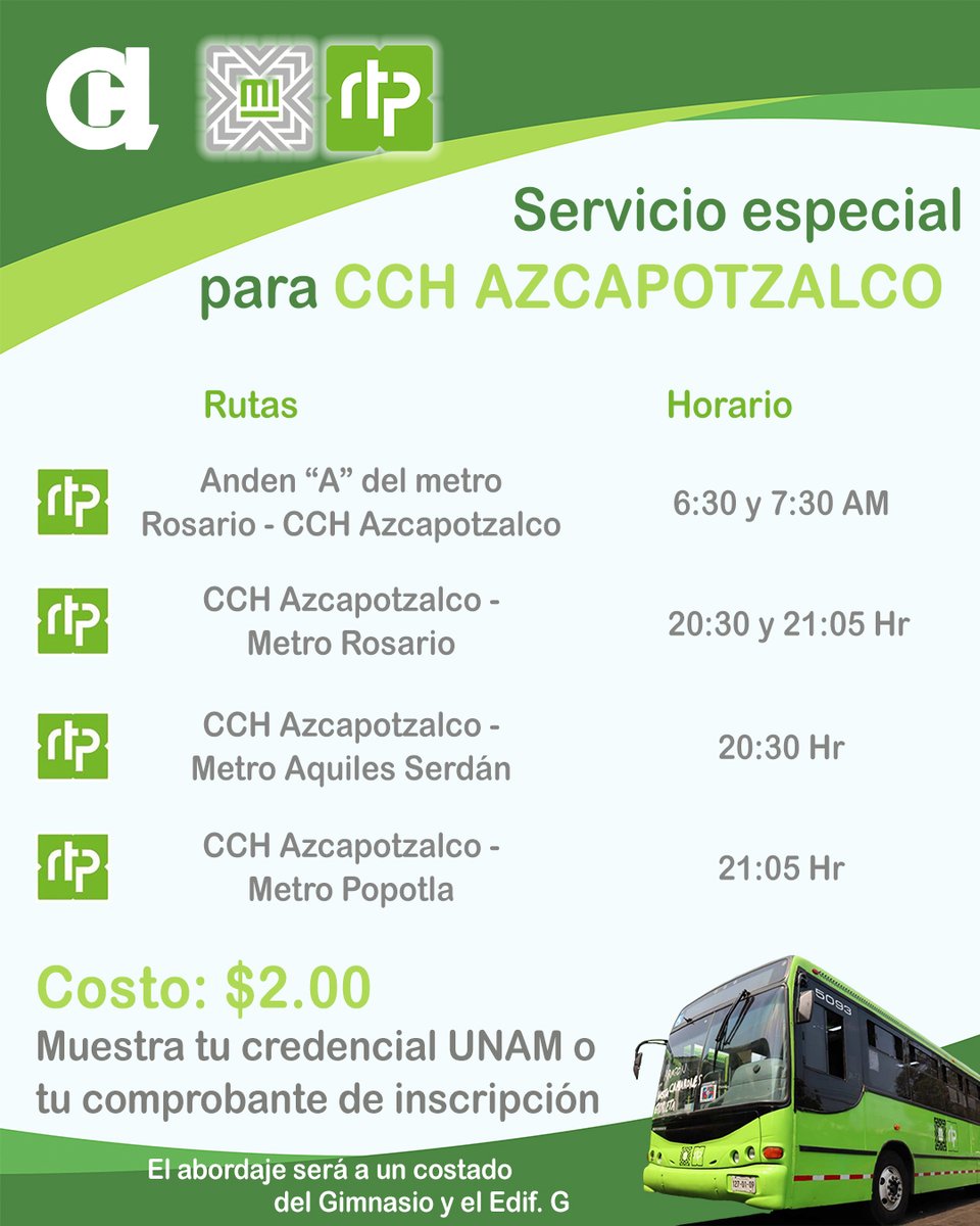 CCHAzcapoUNAM's tweet photo. 🚍¡Llega seguro a tu destino con @rtp_cdmx !

#transporteseguro
#cchazcapo
#RTP https://t.co/1OJtHtgXu5