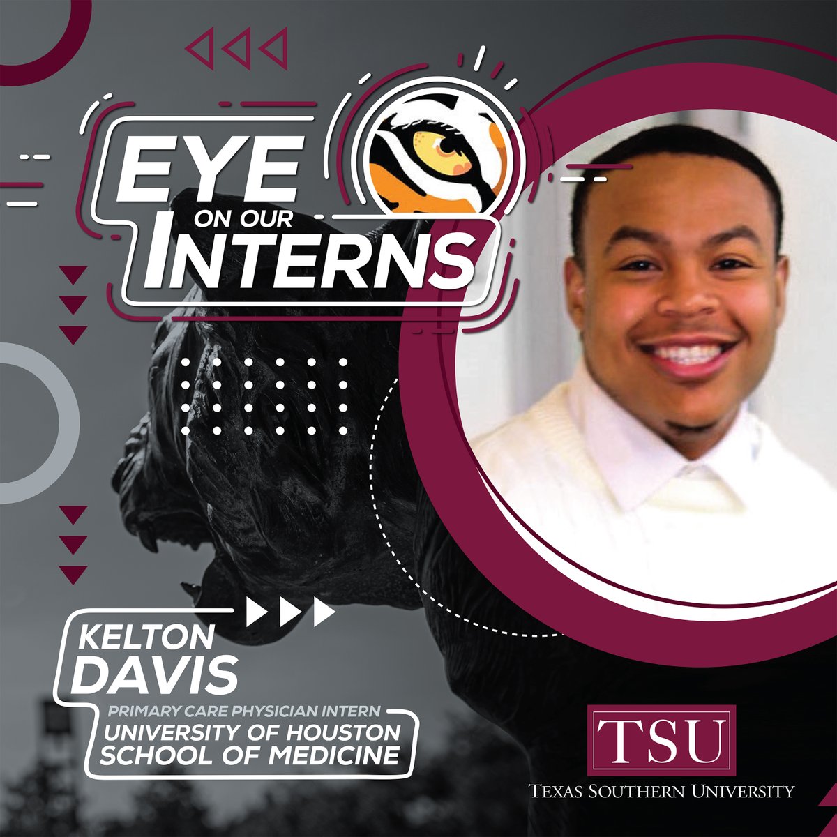 TexasSouthern's tweet photo. We're still bragging on our interns. Senior biology major Kelton Davis interned with the University of Houston College of Medicine, shadowing at Harris Center for Mental Health & IDD. After graduation, he plans to attend physical therapy school. #TSUProud #TSUInterns https://t.co/nXm6j1va0h