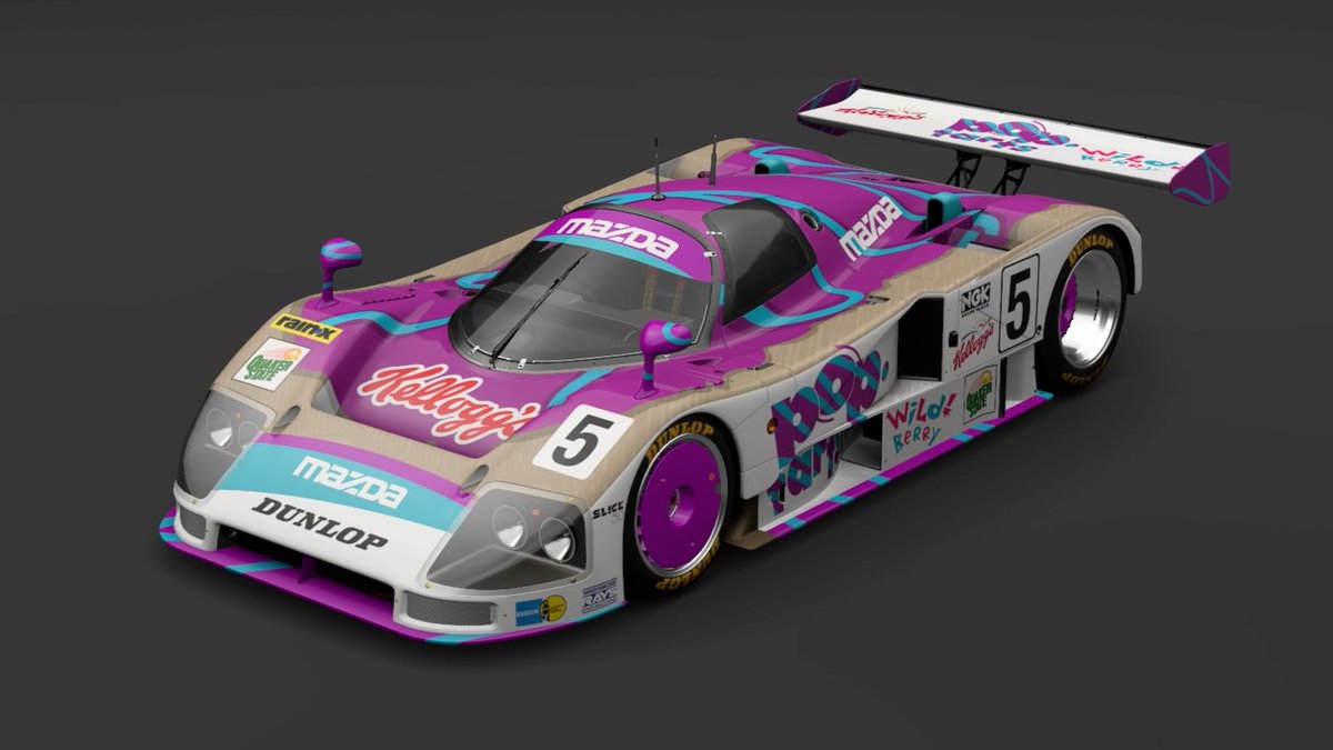 chrissiegle's tweet photo. One of my more ridiculous ideas. My Mazda 787B, as a Wild Berry Pop Tart. #GranTurismo7 #GT7 #GT7Livery #LiveryEditor https://t.co/bbeqjHKCdi