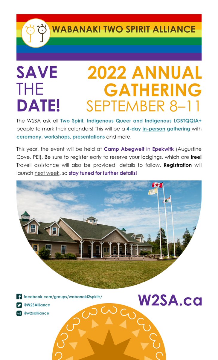 We are happy to announce that our 2022 Regional Gathering will run from Thurs., Sept. 8 to Sun., Sept. 11 at Camp Abegweit, in Epekwitk (Augustine Cove, PEI). Registration will be available online next week. See our website for more details! We can't wait to see you!