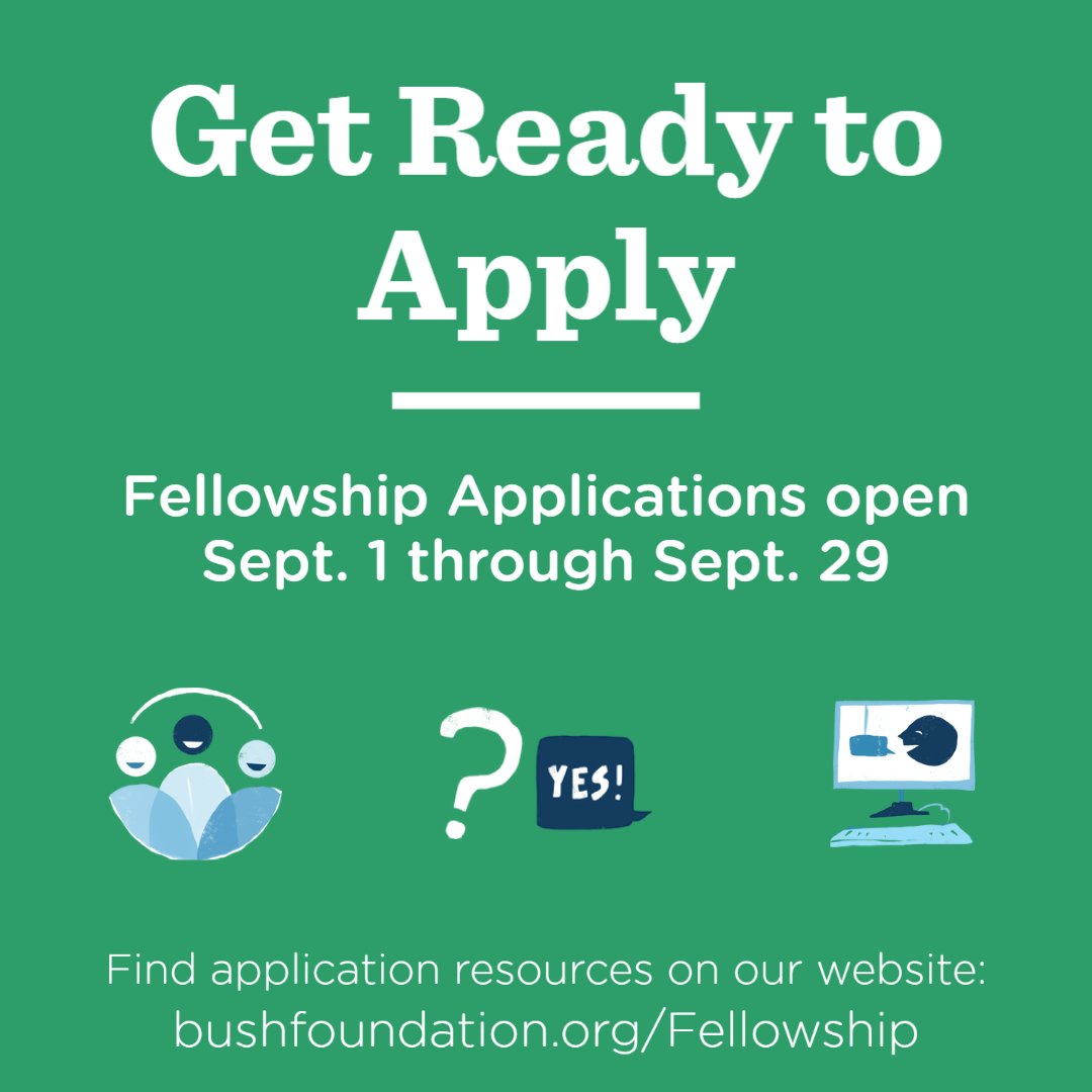 BushFoundation's tweet photo. Do you have a vision to impact your community in a big way? The Bush Fellowship is an investment in you, so that you can make a difference in your community.
We will accept applications for the 2023 Bush Fellowship from Sept. 1 through Sept. 29, 2022.
https://t.co/3UDqBPNHmv https://t.co/amFZ9srjp3