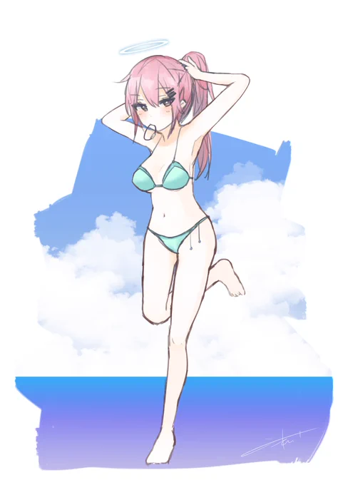 水着のアンブリエル描きたくなったので、描いた#アークナイツ 