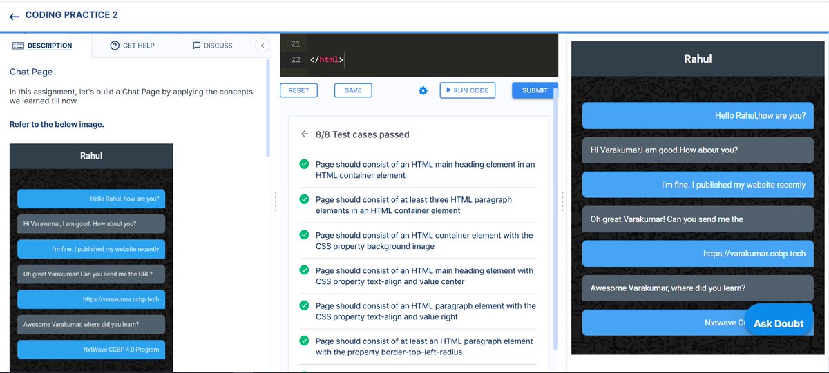 Naseershaik786's tweet image. Learn something new...
Coding practice 2
#chatpage
#Nxtwave 
#ccbp