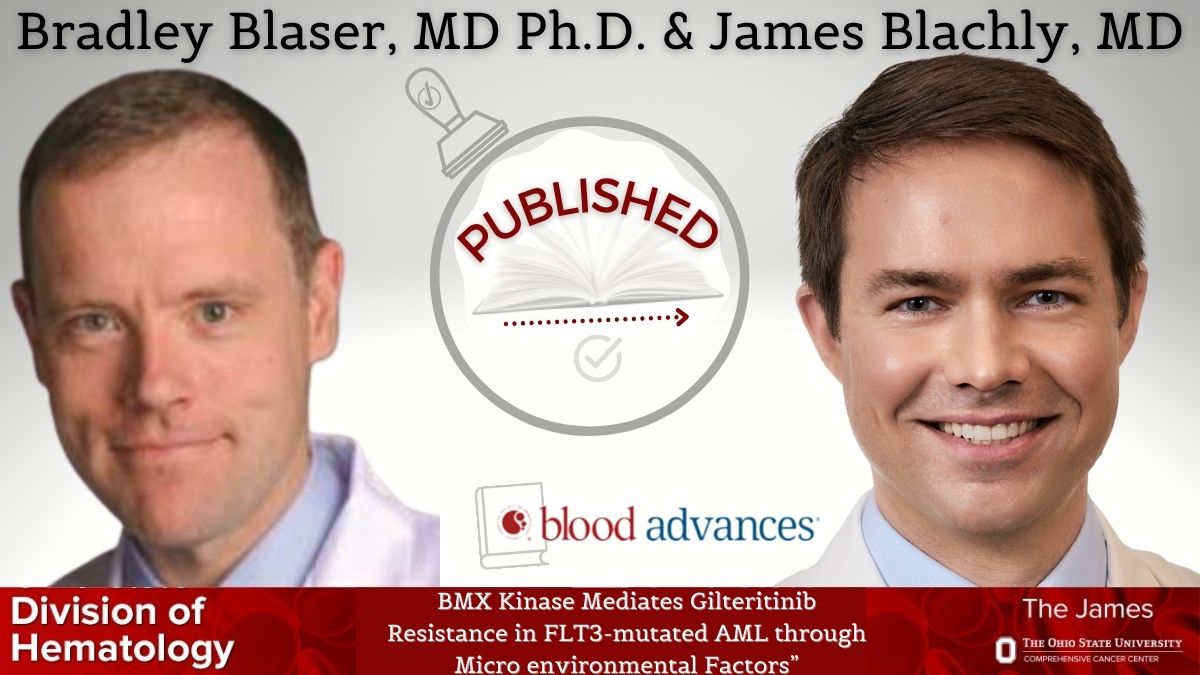 Ohio State Hematology (@osuhematology) on Twitter photo Congrats to Drs. Brad Blaser & <a href="/jamesblachly/">James Blachly</a> on their July publication in <a href="/BloodAdvances/">Blood Advances</a> journal "BMX Kinase Mediates Gilteritinib Resistance in FLT3-mutated #AML through Micro environmental Factors."
😃🎆
<a href="/OSUCCC_James/">The James</a> <a href="/OSUWexMed/">The Ohio State University Wexner Medical Center</a>
⬇️
pubmed.ncbi.nlm.nih.gov/35797240/ Congrats to Drs. Brad Blaser & <a href="/jamesblachly/">James Blachly</a> on their July publication in <a href="/BloodAdvances/">Blood Advances</a> journal "BMX Kinase Mediates Gilteritinib Resistance in FLT3-mutated #AML through Micro environmental Factors."
😃🎆
<a href="/OSUCCC_James/">The James</a> <a href="/OSUWexMed/">The Ohio State University Wexner Medical Center</a>
⬇️
pubmed.ncbi.nlm.nih.gov/35797240/