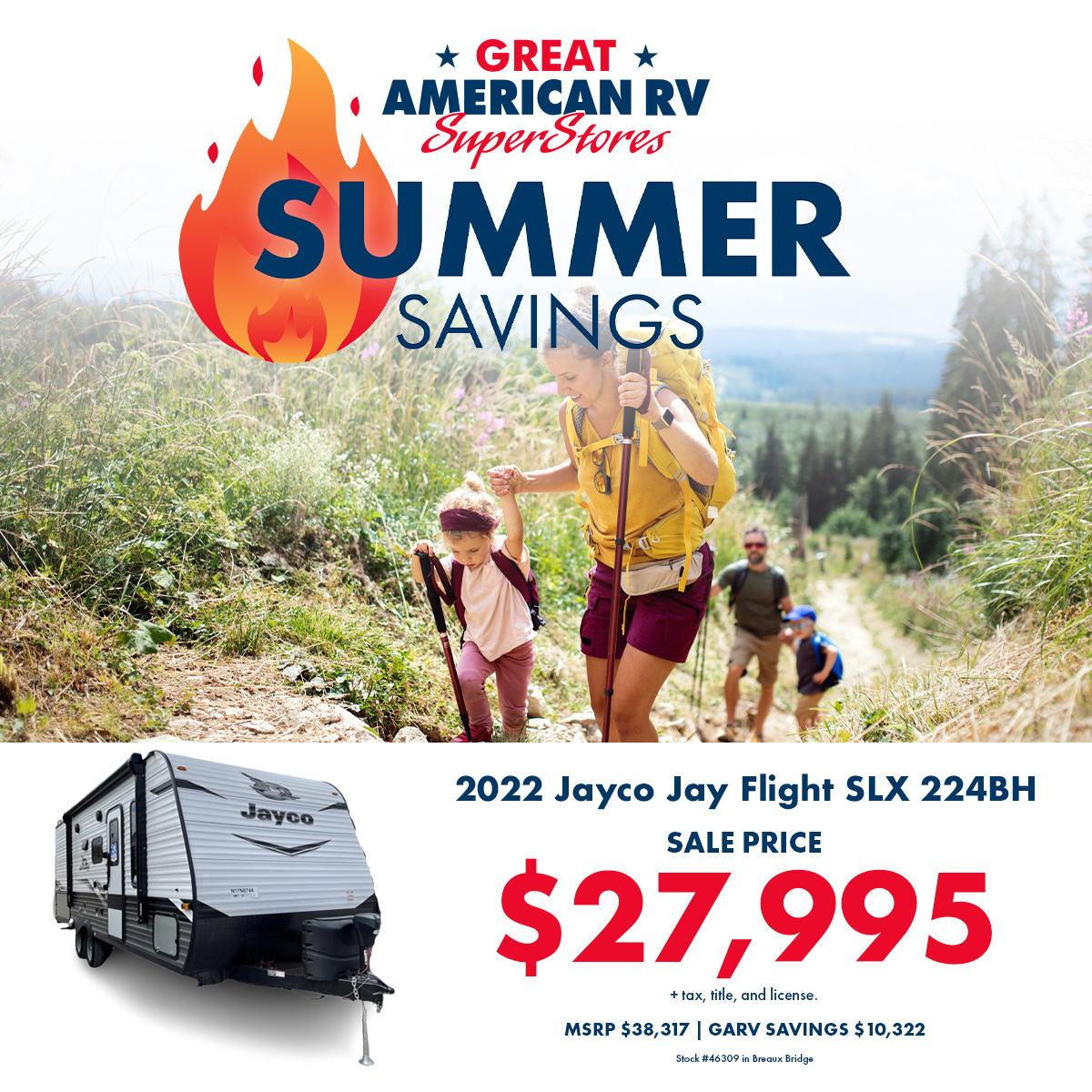GARV_SuperStore's tweet image. There's still time to shop 🔥 Summer Savings on featured RVs like this 2022 Jayco Jay Flight SLX 224BH! It's jam-packed with awesome features like double bunks, an outdoor kitchen, a 13' awning, &amp;amp; plenty of storage.

Learn More: bit.ly/3PrcCx3

#letsjayco #jaycorv