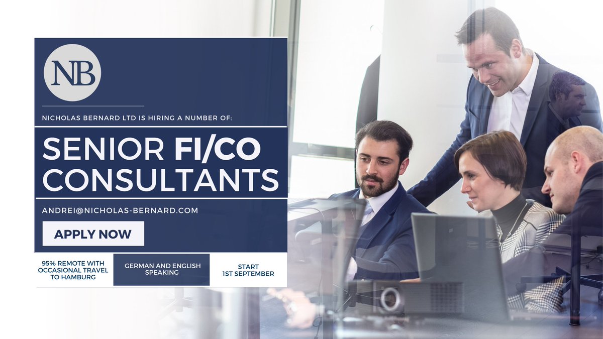 Andrei-Ionut Cernat is hiring a team of Senior FI/CO consultants for a mechanical engineering client in #Germany.

If you have a strong background in #SAPFICO at a senior level with experience in implementation support, email andrei@nicholas-bernard.com to apply now.