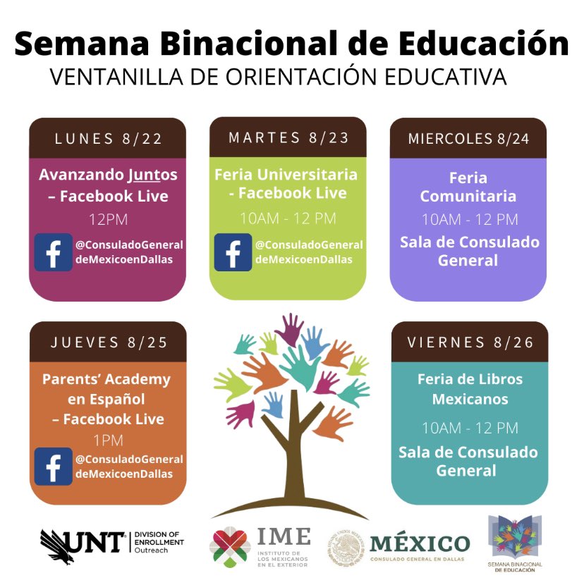 Los invitamos a que sean parte de nuestra semana binacional de educación! Toda la semana estaremos teniendo ferias comunitarias en el consulado y Facebook Live. Acompáñenos, no se lo van a querer perder 😁😁