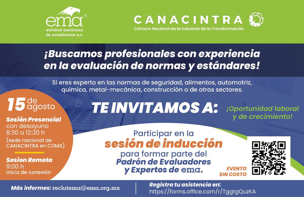 JACentenoR's tweet photo. En colaboración entre @CANACINTRAMex y @ema_ac, te invitamos a formar parte del “Padrón de Expertos” de la Entidad Mexicana de Acreditación ✅

Participa presencial o vía remota en la plática de inducción.

🗓15 de agosto, 08:30 h
✍🏻Registro de asistencia: https://t.co/p7bv9NWPpb https://t.co/5XK7sXwXh0