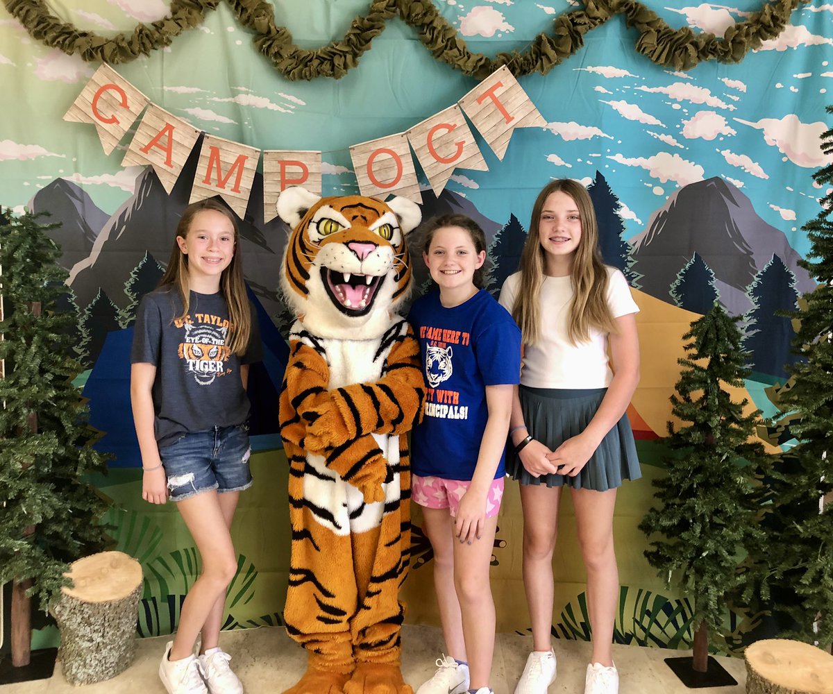 Incoming 5th graders ready with smiles (and a roar!) at Pre-K and Kinder Camp today! #oct4u #campoct