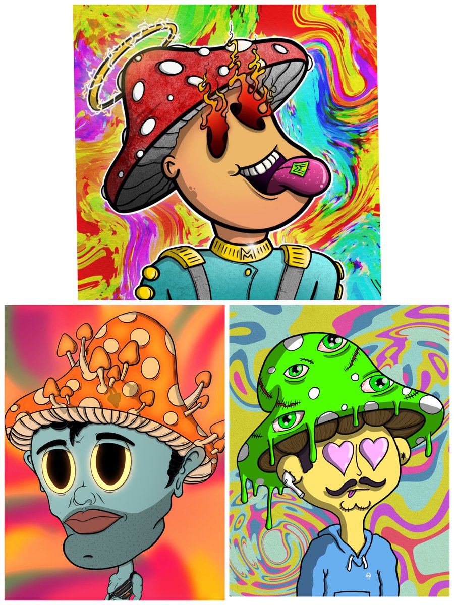 3rd week of the <a href="/Magic_Mushies/">magic mushies</a> Upgrades!

What style do you prefer?
@BoinNFT (Top)
<a href="/SoullessWeb3/">Soulseeker by Soulless Society</a> (Bottom Left)
<a href="/ScubaSteveArt/">Scuba</a> (Bottom Right)

#NFTs #NFTartist #SOL #SolanaNFT #Solana